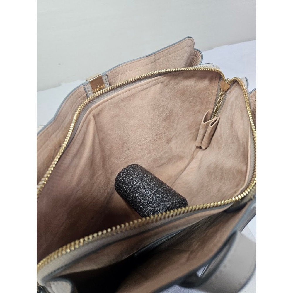 Antonio Melani Structured Gray Leather Tote Bag Blush Suede Interior - Picture 5 of 6